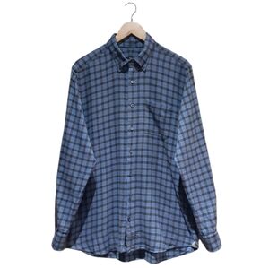 Robert Talbott Men's Tailored Flannel Shirt Blue Plaid Size Large
